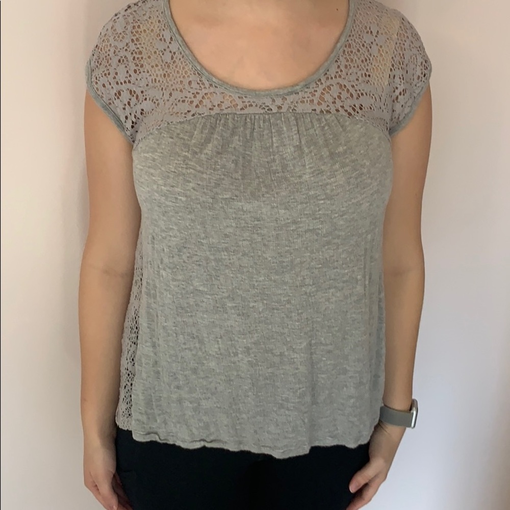 Altar’d State Gray Short Sleeve with Lace
